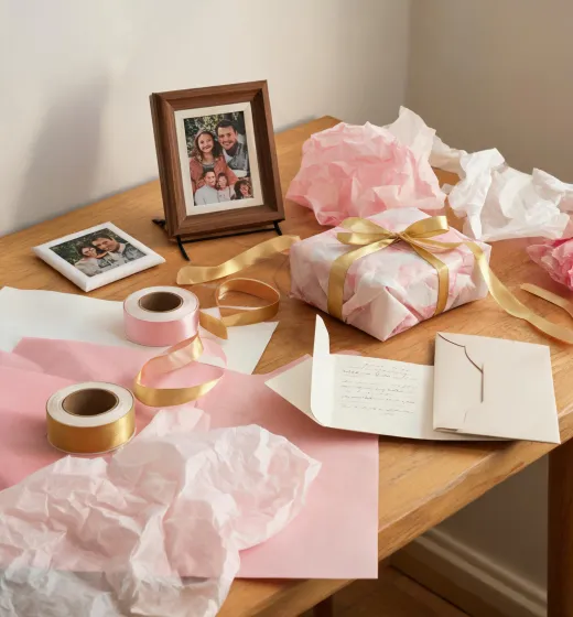 Gift packaging station